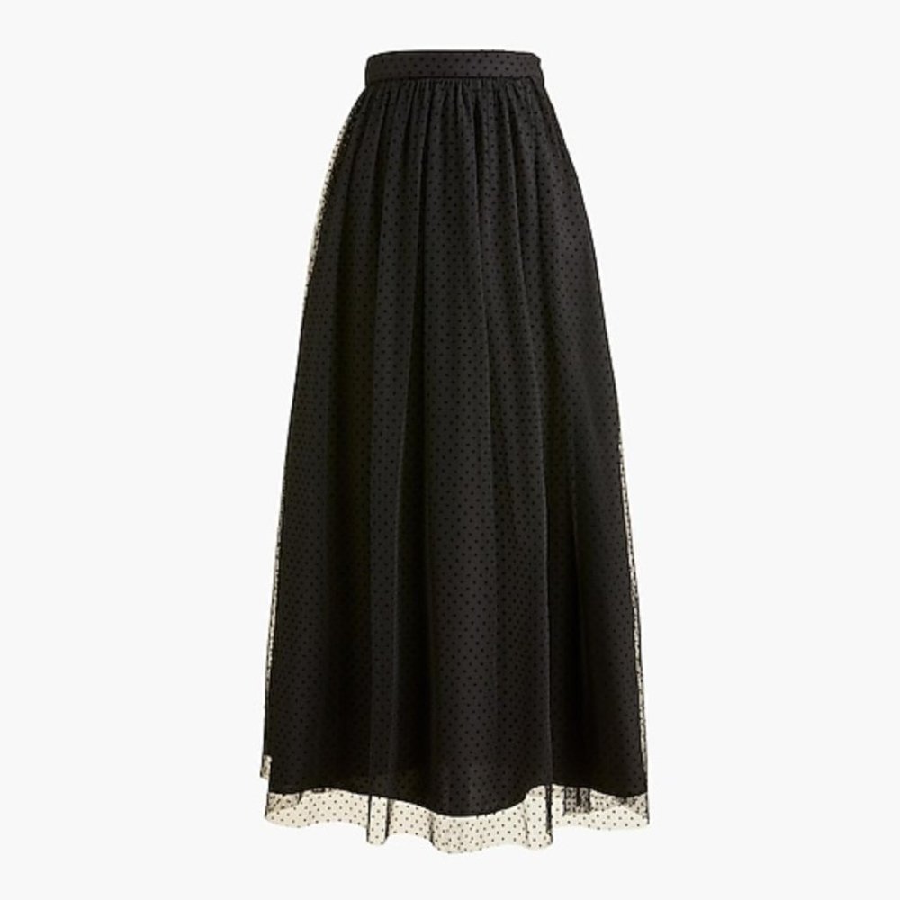 Black Tulle midi skirt with polka dot accent
